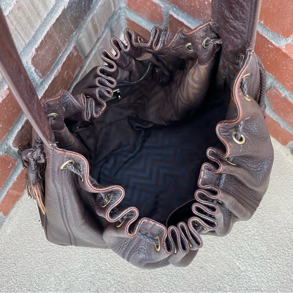 7 For All Mankind 🍂 Cow Hide Leather  Shoulder Hobo Bag in Brown | X-Large - Picture 10 of 14